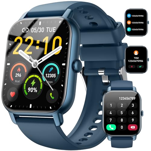 Nerunsa Smartwatch für Damen Herren, 1,85 Zoll Touchscreen Smart Watch mit Anrufe, IP68 Wasserdicht Fitnessuhr mit Herzfrequenzmonitor Schlafmonitor Schrittzähler, Sportuhr für iOS Android, Marineblau von Nerunsa