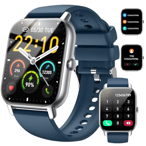 Nerunsa Smartwatch für Damen Herren, 1,85 Zoll Touchscreen Smart Watch mit Anrufe, IP68 Wasserdicht Fitnessuhr mit Herzfrequenzmonitor Schlafmonitor Schrittzähler, Sportuhr für iOS Android, Silberblau von Nerunsa