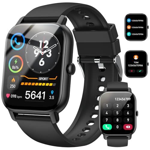 Nerunsa Smartwatch für Damen Herren, 1,85 Zoll Touchscreen Smart Watch mit Anrufe, IP68 Wasserdicht Fitnessuhr mit Herzfrequenzmonitor Schlafmonitor Schrittzähler, Sportuhr für iOS Android, Schwarz von Nerunsa
