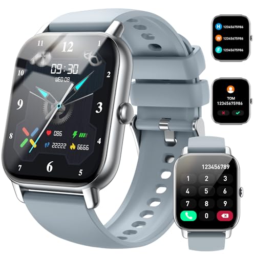 Nerunsa Smartwatch für Damen Herren, 1,85 Zoll Touchscreen Smart Watch mit Anrufe, IP68 Wasserdicht Fitnessuhr mit Herzfrequenzmonitor Schlafmonitor Schrittzähler, Sportuhr für iOS Android, Grau von Nerunsa