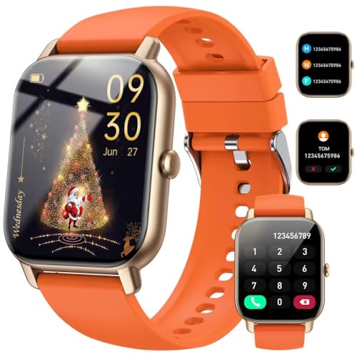 Nerunsa Smartwatch für Damen Herren, 1,85 Zoll Touchscreen Smart Watch mit Anrufe, IP68 Wasserdicht Fitnessuhr mit Herzfrequenzmonitor Schlafmonitor Schrittzähler, Sportuhr für iOS Android, Orange von Nerunsa