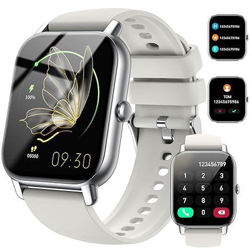 Nerunsa Smartwatch für Damen Herren, 1,85 Zoll Touchscreen Smart Watch mit Anrufe, IP68 Wasserdicht Fitnessuhr mit Herzfrequenzmonitor Schlafmonitor Schrittzähler, Sportuhr für iOS Android, Weiß von Nerunsa