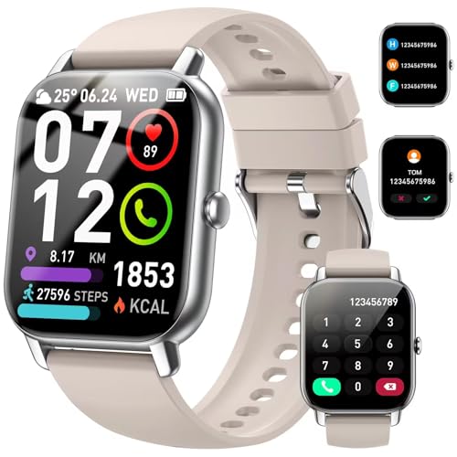 Smartwatch für Damen Herren, 1,85 Zoll Touchscreen Smart Watch mit Anrufe, IP68 Wasserdicht Fitnessuhr mit Herzfrequenzmonitor Schlafmonitor Schrittzähler, Sportuhr für iOS Android, Sternenlicht Weiß von Nerunsa