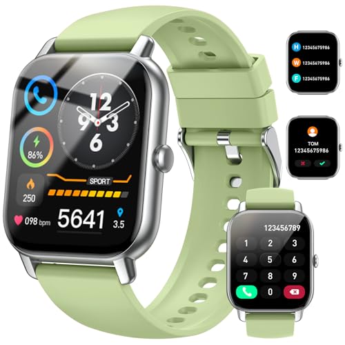 Smartwatch für Damen Herren, 1,85 Zoll Touchscreen Smart Watch mit Bluetooth Anrufe, IP68 Wasserdicht Fitnessuhr mit Herzfrequenzmonitor Schlafmonitor Schrittzähler, Sportuhr für iOS Android, Grün von Nerunsa