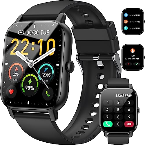 Smartwatch für Damen Herren, 1,85 Zoll Touchscreen Smart Watch mit Bluetooth Anrufe, IP68 Wasserdicht Fitnessuhr mit Herzfrequenzmonitor Schlafmonitor Schrittzähler, Sportuhr für iOS Android, Schwarz von Nerunsa