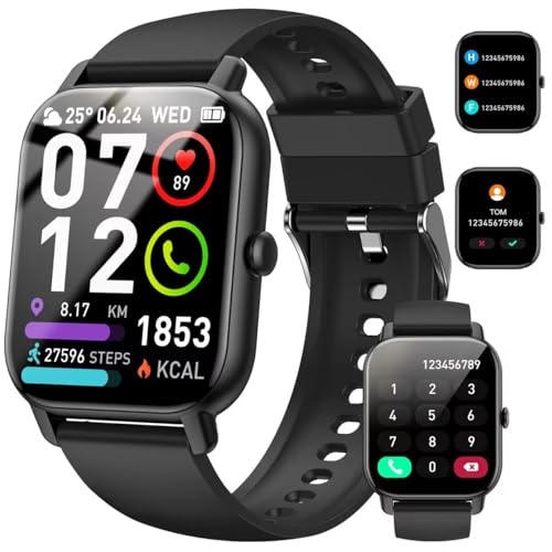 Smartwatch mit Telefonfunktion, 1,85" Touchscreen Smart Watch, 110+ Sportmodi Sportuhr, Fitnessuhr mit Herzfrequenz Schlafmonitor Schrittzähler, IP68 Wasserdicht Uhr, Message Reminder, für Android iOS von Nerunsa