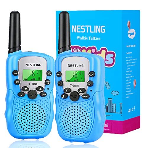 Nestling Walkie-Talkies für Kinder, 8 Kanäle 2-Wege-Radio-Spielzeug mit Hintergrundbeleuchtung, LCD-Taschenlampe, 3KM Reichweite für 3–12 Jahre alte Jungen und Mädchen (Blau, 2 Stück) von Nestling
