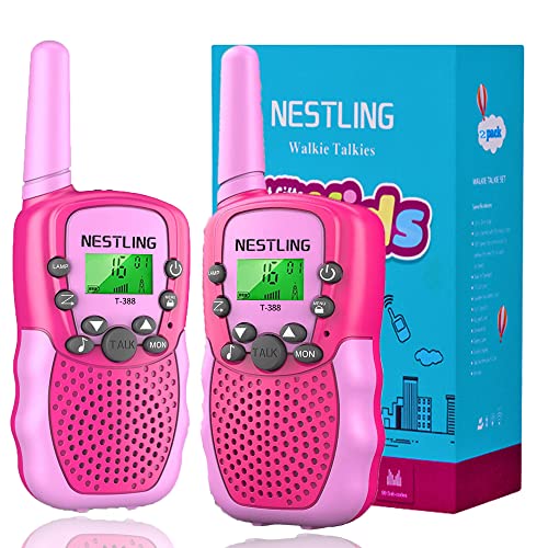 Nestling Walkie-Talkies für Kinder, 8 Kanäle 2-Wege-Radio-Spielzeug mit Hintergrundbeleuchtung, LCD-Taschenlampe, 3KM Reichweite für 3–12 Jahre alte Jungen und Mädchen (Rosa, 2 Stück) von Nestling