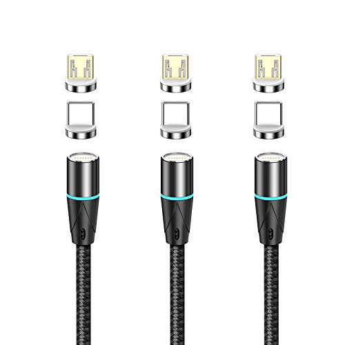 N. NETDOT 12th Generation Magnetisches Ladekabel,Schnellladung und Datenübertragung für Micro-USB/USB-C Smartphones Kommen Sie mit 2 Anschlüssen pro Kabel [1.5m/3 Pack schwarz] von N. NETDOT