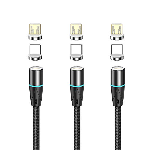 NetDot 12th Generation Magnetisches Ladekabel,Schnellladung und Datenübertragung für Micro USB/USB-C Smartphones Kommen Sie mit 2 Anschlüssen pro Kabel [1.5m/3 Pack schwarz] von NetDot