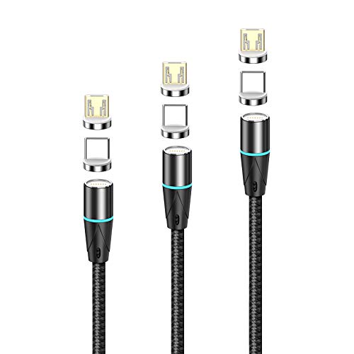 NetDot Magnetisches Ladegerät, 0,3 m/1 m/1,5 m, 3 Stück, schwarz, 12. Generation, magnetisches Kabel, schnelles Laden von Daten für Micro-USB/USB-C Smartphones und mit 2 Anschlüssen pro Kabel von N. NETDOT