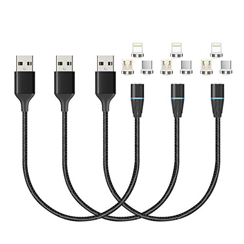 NetDot Magnetisches Ladekabel, 3in1 3-Pack Schnellladung Gen12 Magnetisches Telefonladegerät und Datenübertragung Magnetisches Ladegerät für Micro USB, USB-C und i-Produkt - 0.3m schwarz von N. NETDOT