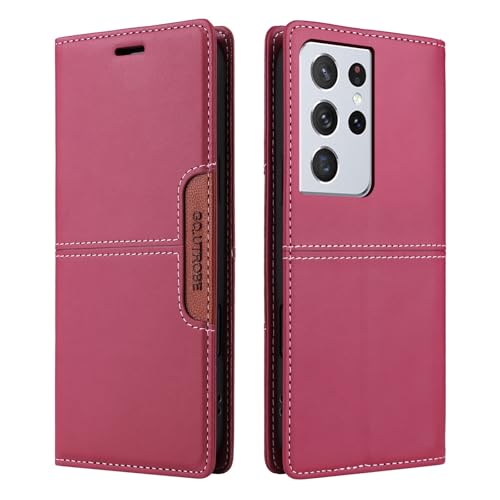 Netany Handyhülle Kompatibel mit Samsung Galaxy S21 Ultra/S30 Ultra Handyhülle mit Kartenhalter, Brieftaschenhalterfunktion, magnetischer Klappe, Premium-Lederklappen-Geldbörse (Rot) von Netany
