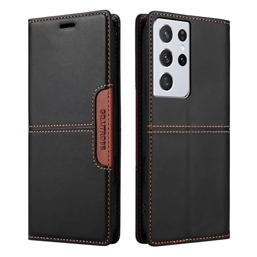Netany Handyhülle Kompatibel mit Samsung Galaxy S21 Ultra/S30 Ultra Handyhülle mit Kartenhalter, Brieftaschenhalterfunktion, magnetischer Klappe, Premium-Lederklappen-Geldbörse (Schwarz) von Netany