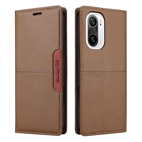 Netany Handyhülle Kompatibel mit Xiaomi Poco F3 / Xiaomi MI 11i / Redmi K40 / Redmi K40 Pro Handyhülle, Brieftaschenhalterfunktion, magnetischer Klappe, Premium-Lederklappen-Geldbörse (Braun) von Netany