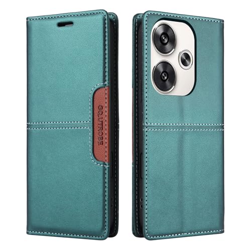 Netany Handyhülle Kompatibel mit Xiaomi Poco F6 5G / Redmi Turbo 3 Handyhülle mit Kartenhalter, Brieftaschenhalterfunktion, magnetischer Klappe, Premium-Lederklappen-Geldbörse (Grün) von Netany