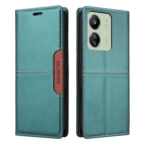 Netany Handyhülle Kompatibel mit Xiaomi Redmi 13C / mi Poco C65 Handyhülle mit Kartenhalter, Brieftaschenhalterfunktion, magnetischer Klappe, Premium-Lederklappen-Geldbörse (Grün) von Netany