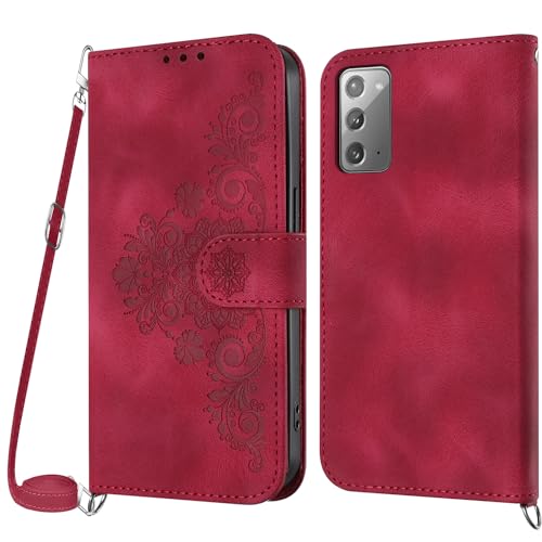 Netany Handykette Hülle für Samsung Galaxy Note 20, Handyhülle für Samsung Note 20 Hülle mit Kette Klappbar, PU Leder Necklace Klapphülle und Umhängeband Lanyard Flip Schutzhülle mit Band (Rot) von Netany