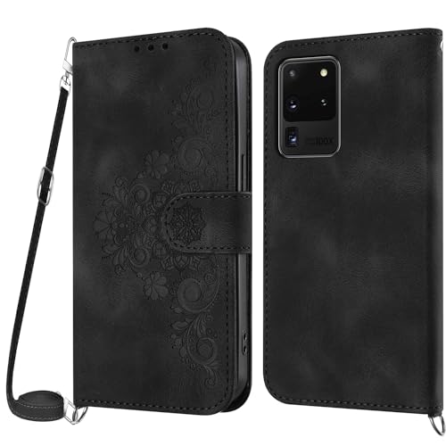 Netany Handykette Hülle für Samsung Galaxy Note 20 Ultra, Handyhülle für Samsung Note 20 Ultra Hülle mit Kette Klappbar, PU Leder Klapphülle und Umhängeband Lanyard Flip Schutzhülle mit Band (Schwarz) von Netany