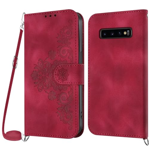 Netany Handykette Hülle für Samsung Galaxy S10 5G, Handyhülle für Samsung S10 5G Hülle mit Kette Klappbar, PU Leder Necklace Klapphülle und Umhängeband Lanyard Flip Schutzhülle mit Band (Rot) von Netany