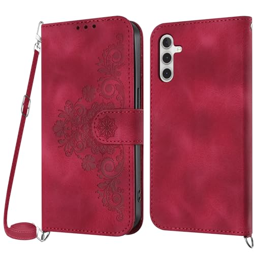 Netany Handykette Hülle für Samsung Galaxy S23 Fe, Handyhülle für Samsung S23 Fe Hülle mit Kette Klappbar, PU Leder Necklace Klapphülle und Umhängeband Lanyard Flip Schutzhülle mit Band (Rot) von Netany