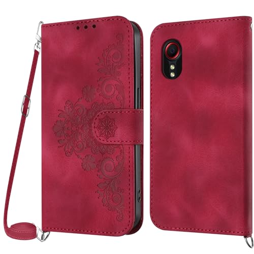 Netany Handykette Hülle für Samsung Galaxy Xcover 7, Handyhülle für Galaxy Xcover 7 Hülle mit Kette Klappbar, PU Leder Necklace Klapphülle und Umhängeband Lanyard Schutzhülle mit Band (Rot) von Netany