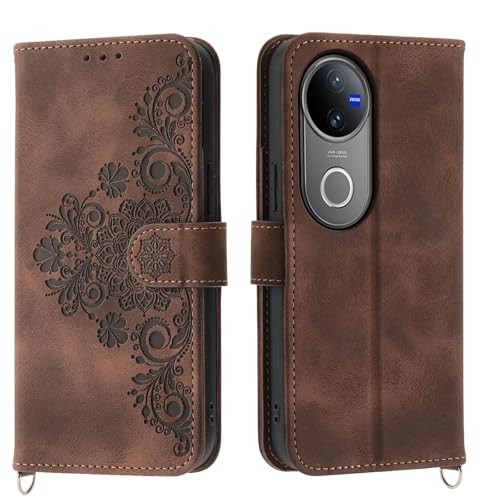 Netany Handykette Hülle für Vivo V50 5G, Handyhülle Hülle mit Kette Klappbar, PU Leder Necklace Klapphülle und Umhängeband Lanyard Flip Stoßfest Schutzhülle mit Band (Braun) von Netany