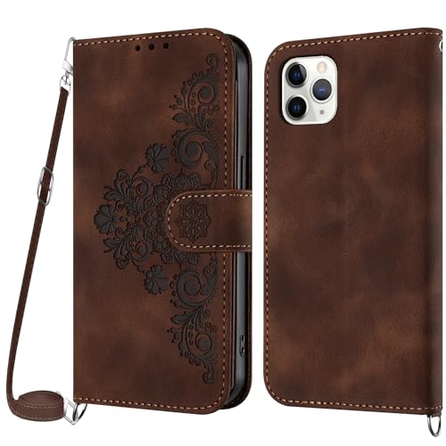 Netany Handykette Hülle für iPhone 11 Pro Max, Handyhülle iPhone 11 Pro Max (6,5 Zoll) Hülle mit Kette Klappbar, PU Leder Necklace Klapphülle und Umhängeband Lanyard Flip Schutzhülle mit Band (Braun) von Netany
