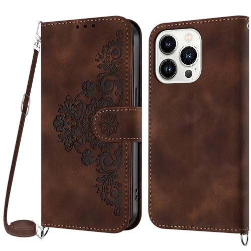Netany Handykette Hülle für iPhone 14 Pro Max, Handyhülle iPhone 14 Pro Max (6,7 Zoll) Hülle mit Kette Klappbar, PU Leder Necklace Klapphülle und Umhängeband Lanyard Flip Schutzhülle mit Band (Braun) von Netany