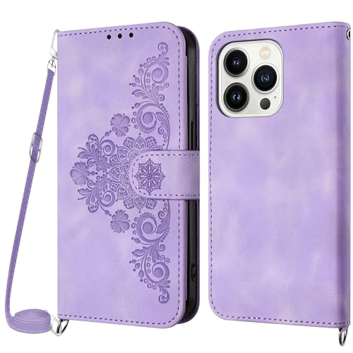 Netany Handykette Hülle für iPhone 15 Pro, Handyhülle für iPhone 15 Pro (6,1 Zoll) Hülle mit Kette Klappbar, PU Leder Necklace Klapphülle und Umhängeband Lanyard Flip Schutzhülle mit Band (Lila) von Netany