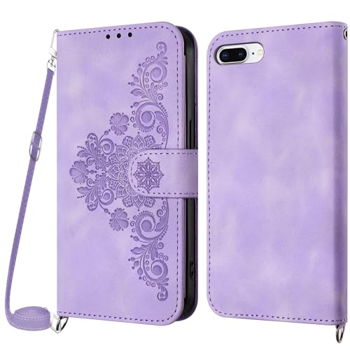 Netany Handykette Hülle für iPhone 8 Plus/7 Plus, Handyhülle für iPhone 8 Plus/7 Plus (5,5 Zoll) Hülle mit Kette Klappbar, PU Leder Klapphülle und Umhängeband Lanyard Flip Schutzhülle mit Band (Lila) von Netany