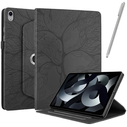Netany Hülle für Ipad 10 (10.9-Zoll / 2022 Model / 10th Generation), mit Stifthalter und Stylus 360 Grad verstellbare Schutzhülle Lebensbaums [Nein Auto Schlaf/Wach] - Schwarz von Netany