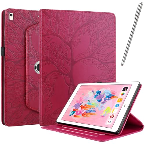 Netany Hülle für Ipad 9/8/7 (10.2-Zoll, 2021/2020 / 2019 Model, 9th / 8th / 7th Generation), mit Stifthalter und Stylus 360 Grad verstellbare Schutzhülle Lebensbaums [Nein Auto Schlaf/Wach] - Rot von Netany