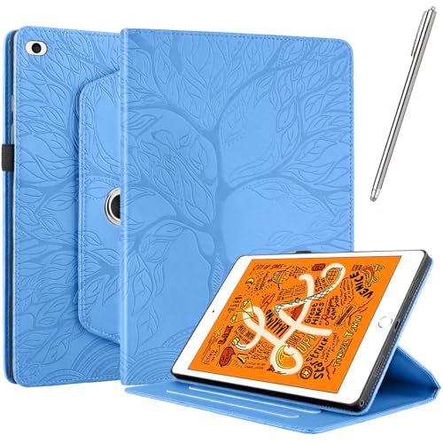 Netany Hülle für Ipad Mini 5/4/3/2/1 (7.9-Zoll, 2019/2015/2014/2013/2012 Model), mit Stifthalter und Stylus 360 Grad verstellbare Schutzhülle Lebensbaums [Nein Auto Schlaf/Wach] - Blau von Netany