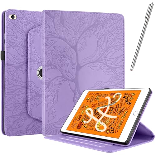 Netany Hülle für Ipad Mini 5/4/3/2/1 (7.9-Zoll, 2019/2015/2014/2013/2012 Model), mit Stifthalter und Stylus 360 Grad verstellbare Schutzhülle Lebensbaums [Nein Auto Schlaf/Wach] - Lila von Netany