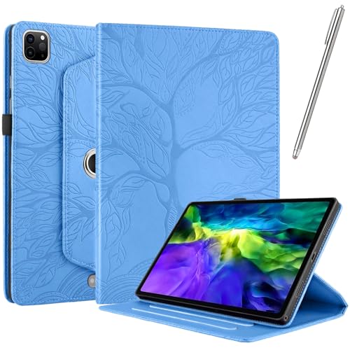 Netany Hülle für Ipad Pro (11 Zoll, 2022/2021 / 2020 Model) - PU Leder Schutzhülle Flip Hülle, mit Stifthalter und Stylus 360 Grad verstellbare Schutzhülle Lebensbaums [Nein Auto Schlaf/Wach] - Blau von Netany