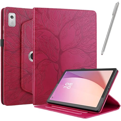 Netany Hülle für Lenovo Tab M9 2023 - PU Leder Schutzhülle Flip Hülle, mit Stifthalter und Stylus 360 Grad verstellbare Schutzhülle Lebensbaums - Rot von Netany