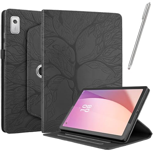 Netany Hülle für Lenovo Tab M9 2023 - PU Leder Schutzhülle Flip Hülle, mit Stifthalter und Stylus 360 Grad verstellbare Schutzhülle Lebensbaums - Schwarz von Netany