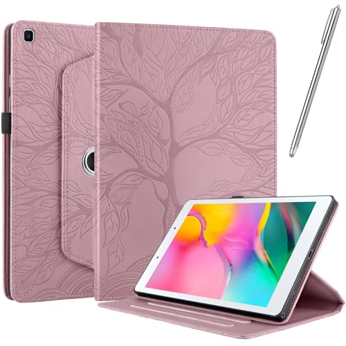 Netany Hülle für Samsung Galaxy Tab A 8.0 2019 (Sm-T290 / Sm-T295) - PU Leder Schutzhülle Flip Hülle, mit Stifthalter und Stylus 360 Grad verstellbare Schutzhülle Lebensbaums - Roségold von Netany