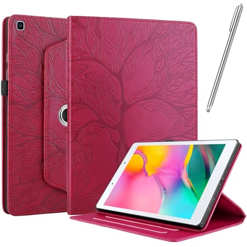 Netany Hülle für Samsung Galaxy Tab A 8.0 2019 (Sm-T290 / Sm-T295) - PU Leder Schutzhülle Flip Hülle, mit Stifthalter und Stylus 360 Grad verstellbare Schutzhülle Lebensbaums - Rot von Netany