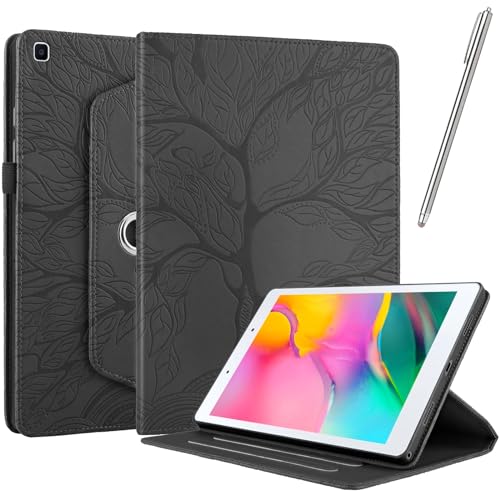 Netany Hülle für Samsung Galaxy Tab A 8.0 2019 (Sm-T290 / Sm-T295) - PU Leder Schutzhülle Flip Hülle, mit Stifthalter und Stylus 360 Grad verstellbare Schutzhülle Lebensbaums - Schwarz von Netany