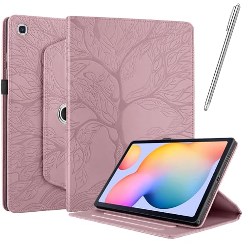 Netany Hülle für Samsung Galaxy Tab A7 Lite 8.7 Zoll 2021 - PU Leder Schutzhülle Flip Hülle, mit Stifthalter und Stylus 360 Grad verstellbare Schutzhülle Lebensbaums - Roségold von Netany