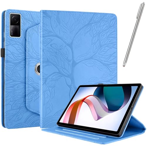 Netany Hülle für Xiaomi Redmi Pad 10.6 Zoll 2022 - PU Leder Schutzhülle Flip Hülle, mit Stifthalter und Stylus 360 Grad verstellbare Schutzhülle Lebensbaums [Nein Auto Schlaf/Wach] - Blau von Netany