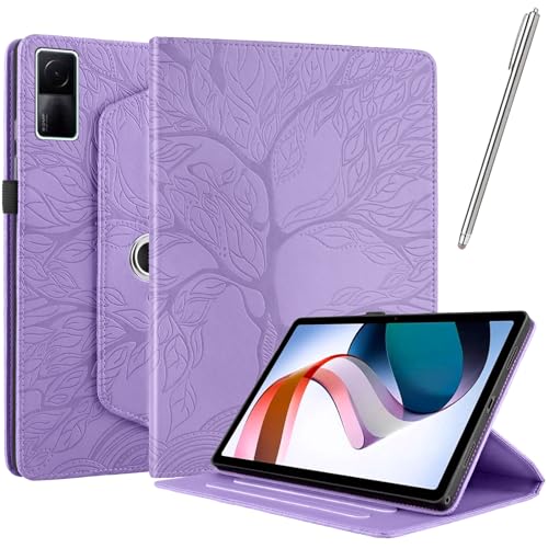 Netany Hülle für Xiaomi Redmi Pad 10.6 Zoll 2022 - PU Leder Schutzhülle Flip Hülle, mit Stifthalter und Stylus 360 Grad verstellbare Schutzhülle Lebensbaums [Nein Auto Schlaf/Wach] - Lila von Netany