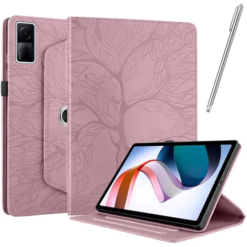 Netany Hülle für Xiaomi Redmi Pad 10.6 Zoll 2022 - PU Leder Schutzhülle Flip Hülle, mit Stifthalter und Stylus 360 Grad verstellbare Schutzhülle Lebensbaums [Nein Auto Schlaf/Wach] - Roségold von Netany