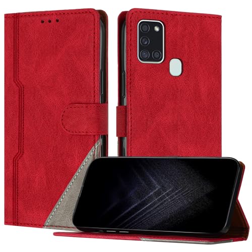 Netany Schutzhülle für Samsung Galaxy A21S, PU Leder Flip Wallet Handyhülle mit magnetisch Kartenfächer Standfunktion Hülle für Galaxy A21S - Rot von Netany