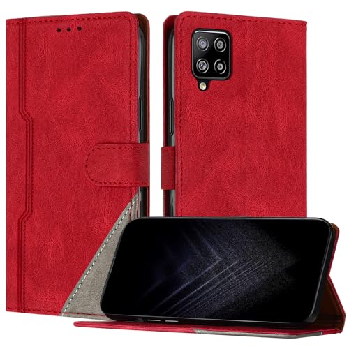Netany Schutzhülle für Samsung Galaxy A22 4G, PU Leder Flip Wallet Handyhülle mit magnetisch Kartenfächer Standfunktion Hülle für Galaxy A22 4G - Rot von Netany