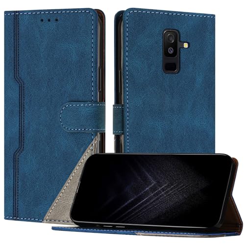 Netany Schutzhülle für Samsung Galaxy A6 Plus 2018, PU Leder Flip Wallet Handyhülle mit magnetisch Kartenfächer Standfunktion Hülle für Galaxy A6 Plus 2018 - Blau von Netany