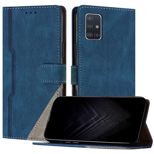 Netany Schutzhülle für Samsung Galaxy A71 5G, PU Leder Flip Wallet Handyhülle mit magnetisch Kartenfächer Standfunktion Hülle für Galaxy A71 5G - Blau von Netany