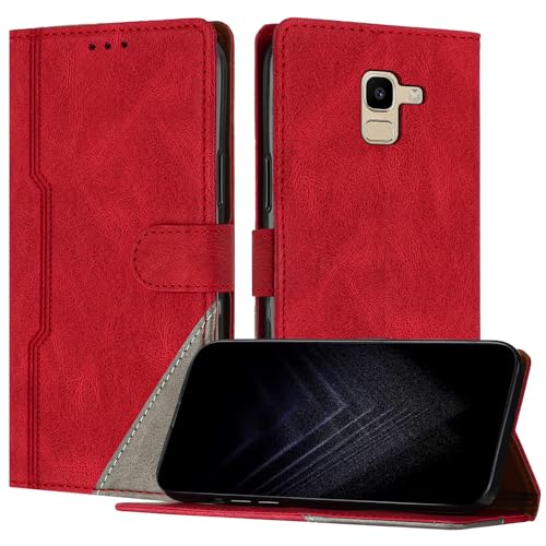 Netany Schutzhülle für Samsung Galaxy A8 Plus 2018, PU Leder Flip Wallet Handyhülle mit magnetisch Kartenfächer Standfunktion Hülle für Galaxy A8 Plus 2018 - Rot von Netany